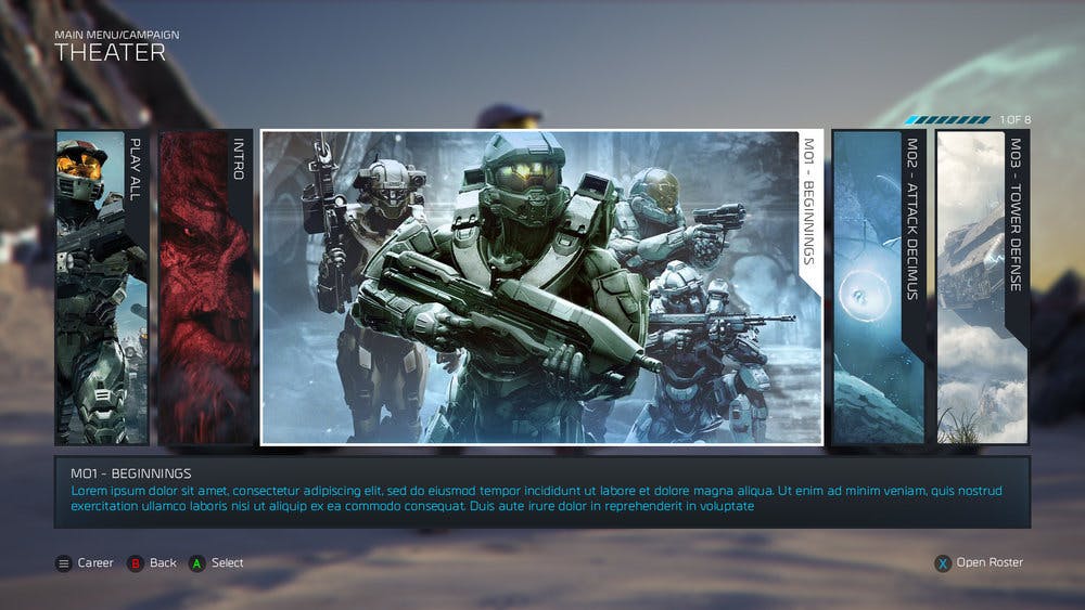 Halo Wars 2 Theater Selection mockup screen by Tim Nguyen