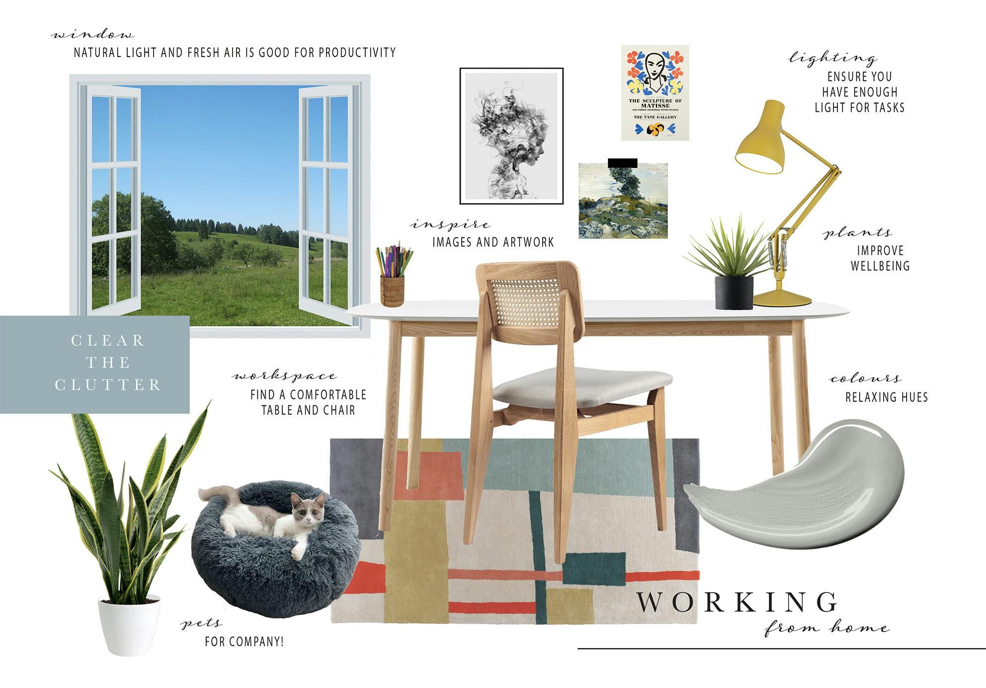 Working From Home Moodboard created by Jemma Barnard BA (Hons) Interior Decoration, Design and Styling