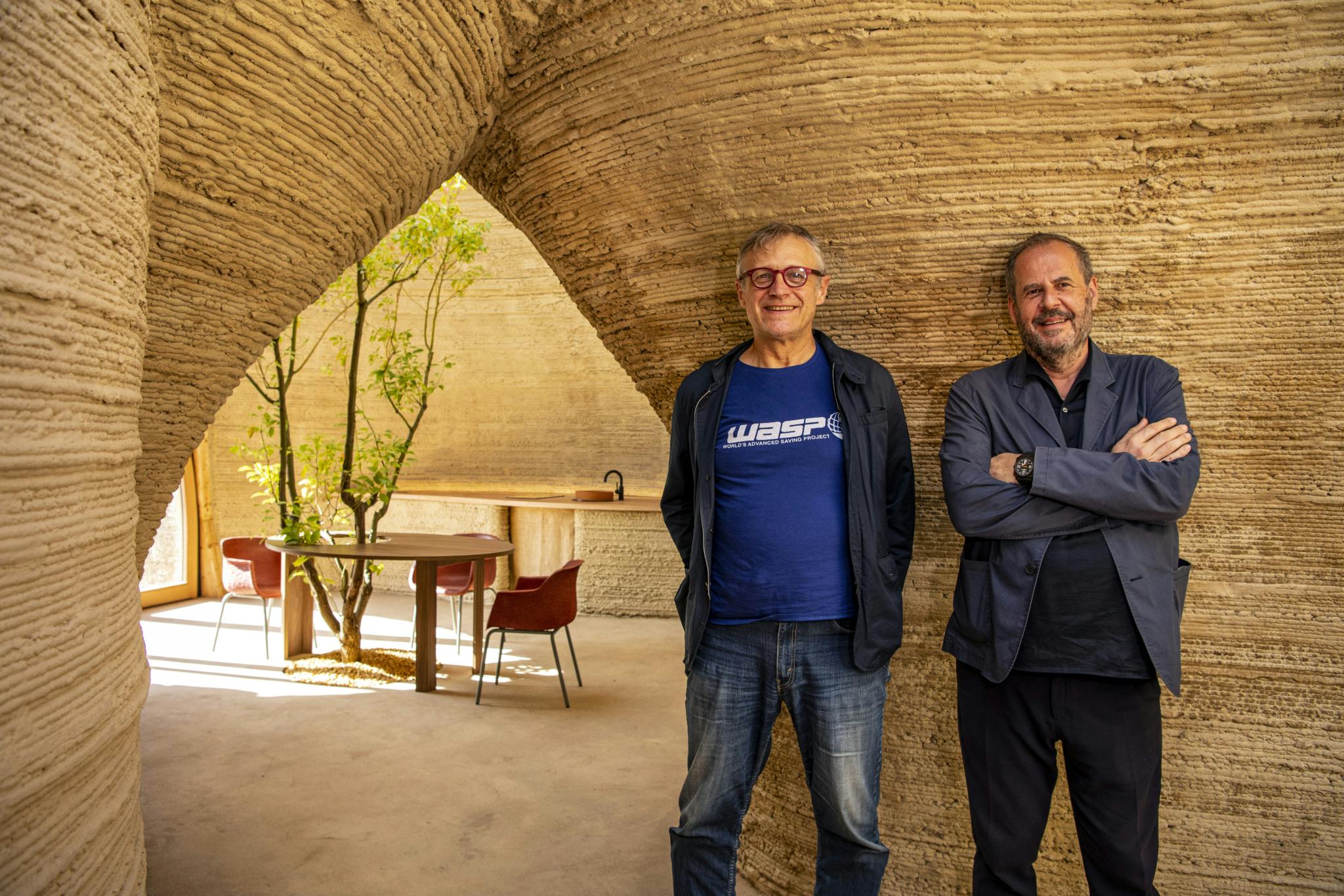 Massimo Moretti and Mario Cucinella in TECLA 3 D printed house credit WASP and Mario Cucinella Architects