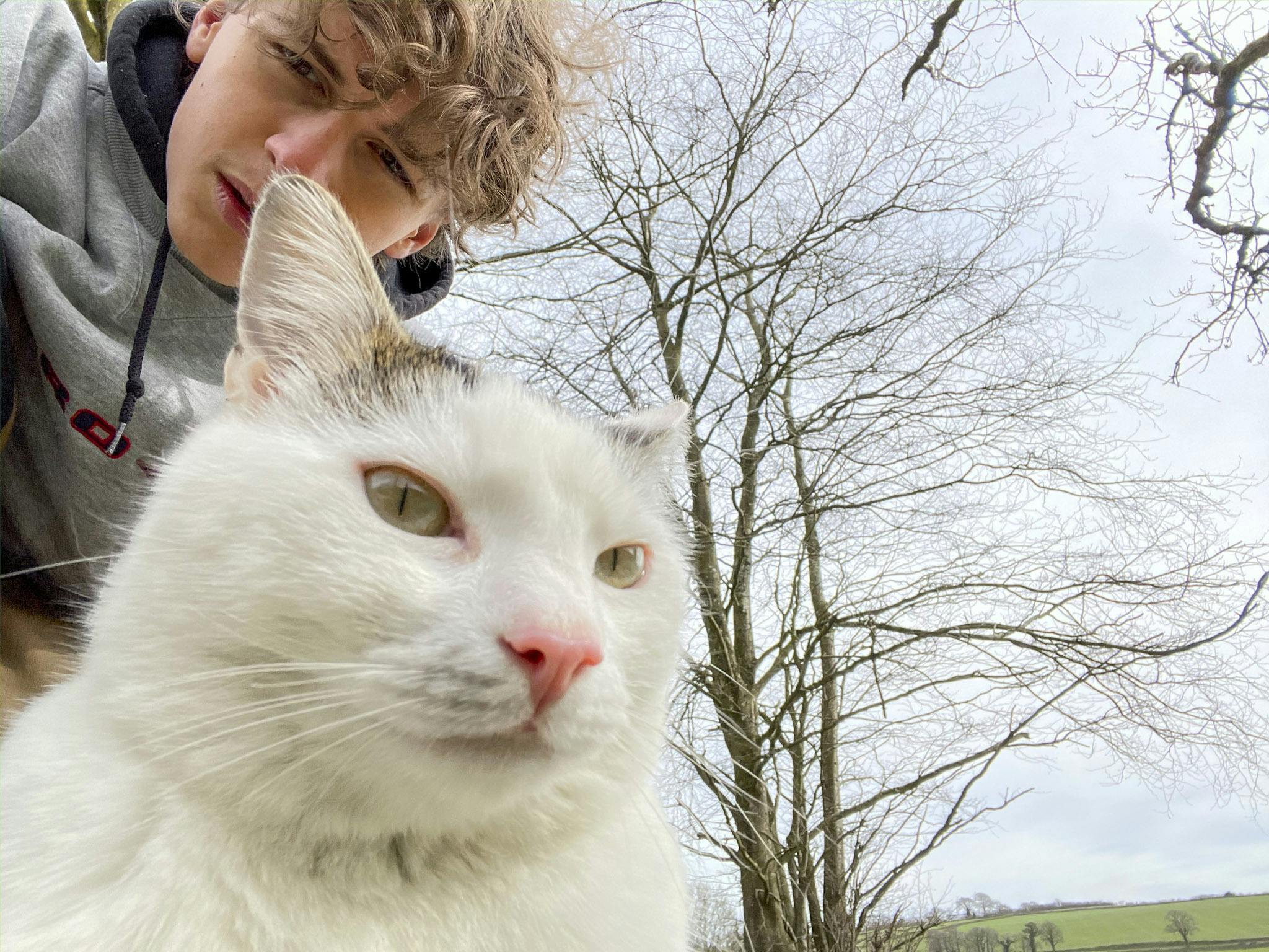 Extended Diploma Photography student Nicolas Gruzdev with his cat Arthur