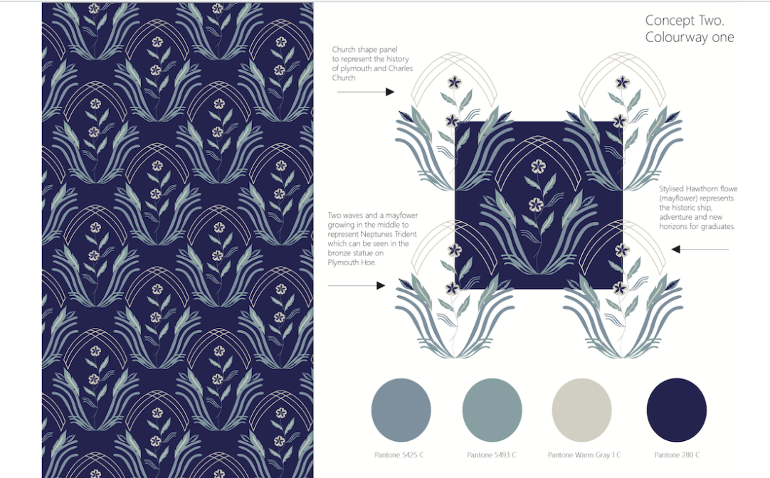 Katie Toms Original designs BA Textile Design Plymouth College of Art Graduation Hoods blue wave