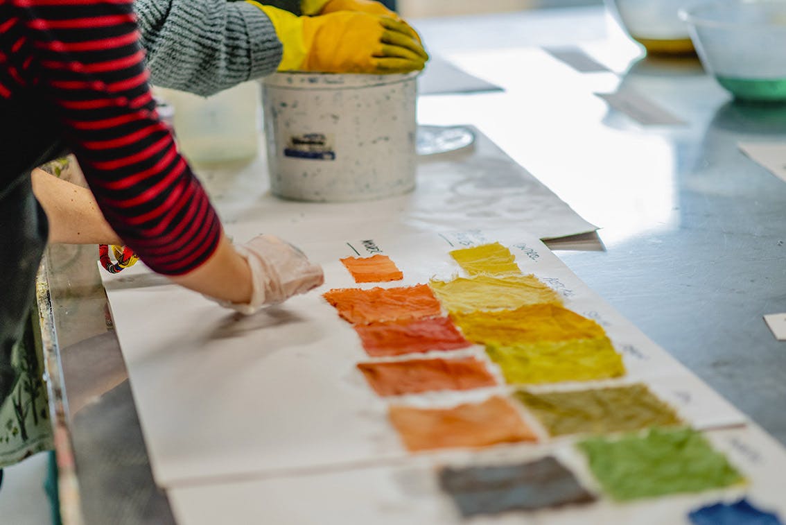 Textiles Natural Dyeing Workshop with Jane Deane in November 2021 natural dye colour swatch examples