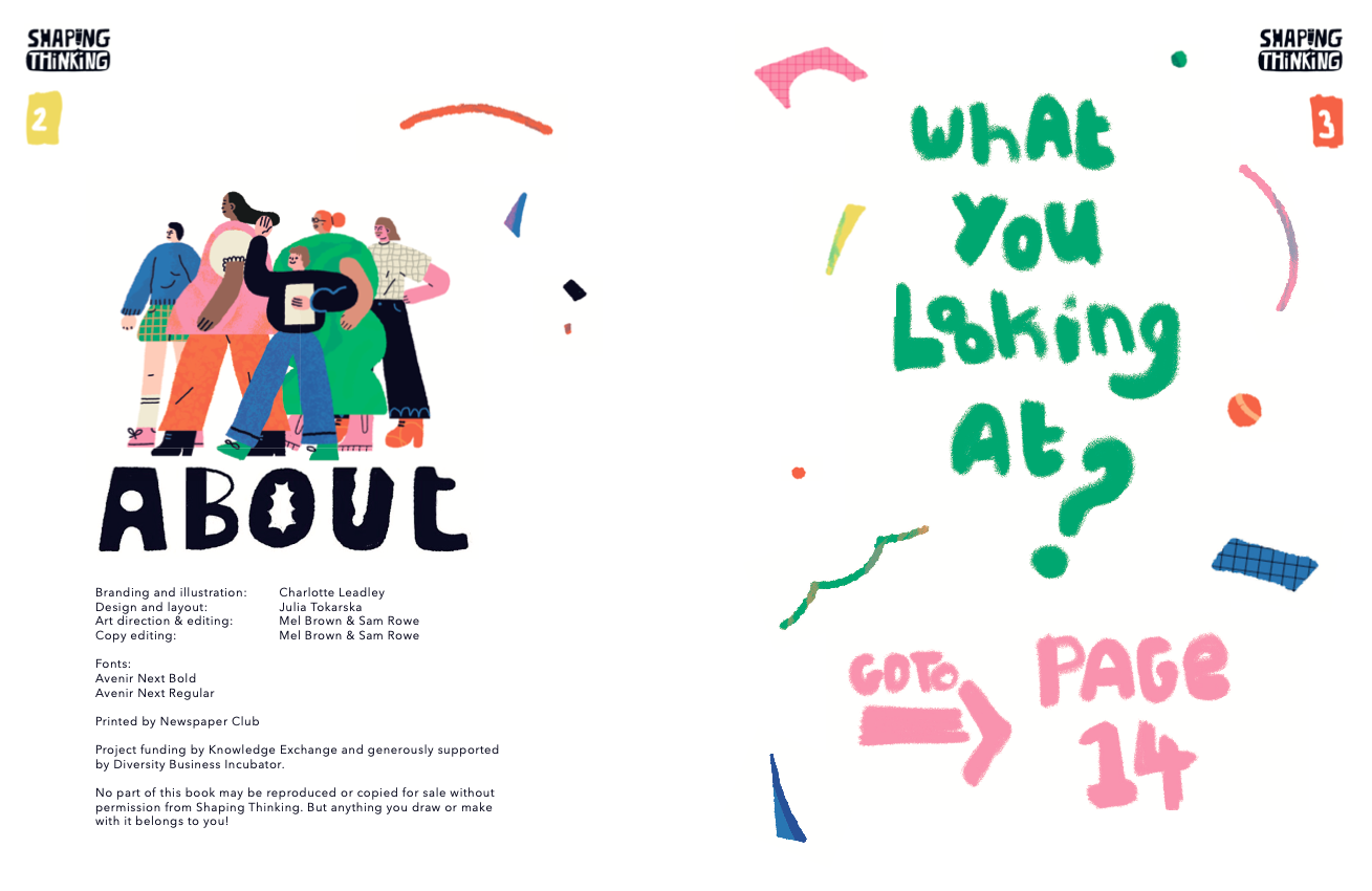 An excerpt from the toolkit designed by Mel Brown and Sam Rowe. A large colourful graphic featuring figures asks "What Are You Looking At?"