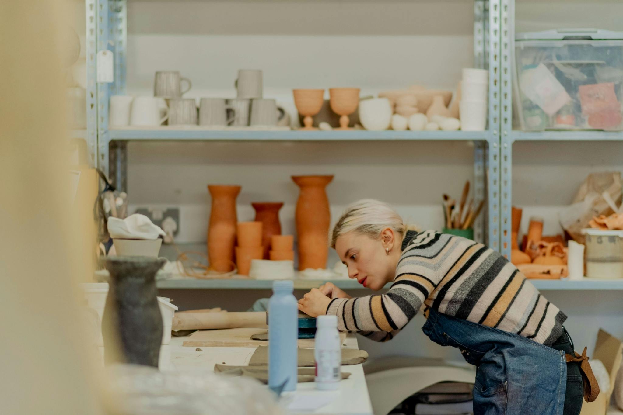 MA Ceramics student Maia Walton working in the studio in our PS8m Craft Design and Fabrication workshops 2022 Image c Arts University Plymouth